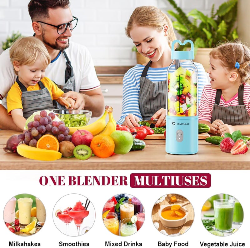 HOMEXUP Portable Personal Blender 17 OZ/500 ML Juicer, 175W Personal Size Blender, Ideal for Smoothies, Ice Blending, Juicing, and Food Processing, Compact, Convenient, and Versatile (Blue) - Image 4
